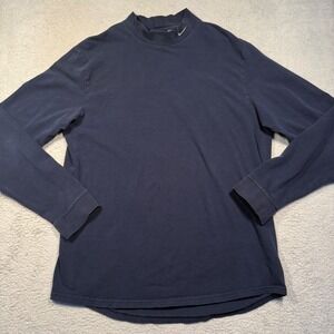 Vintage Y2K Nike Men's Navy Blue Mock Neck Long Sleeve Shirt Large Silver Tag